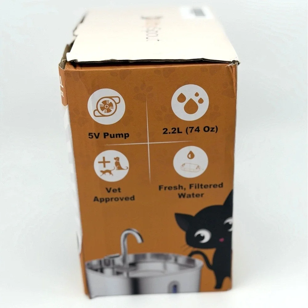 KittySpout 2.2L Cat Water Fountain Stainless Steel with 4 Filters EUC